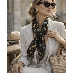 Mark Fore Strike Safari Animal Print Scarf 34" x 34" Black Zebra Italy Made